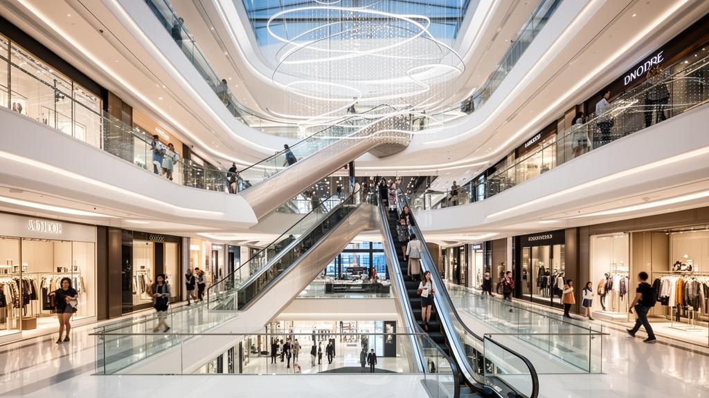 Modern shopping mall with escalators